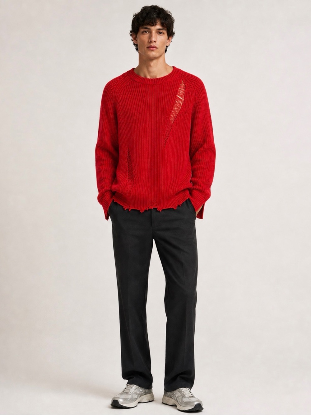 Helmut Lang Men’s Red Distressed Wool Cashmere Sweater XS Avant Garde